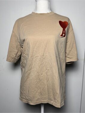 AMI Paris Alexandre Mattiussi Heart Logo Tee Beige Short Sleeve T Shirt Small